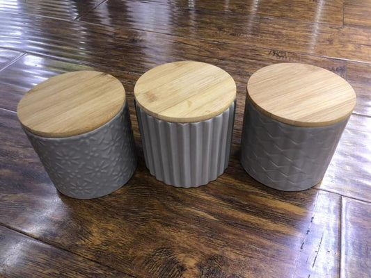 3pc plain canisters with bamboo lid