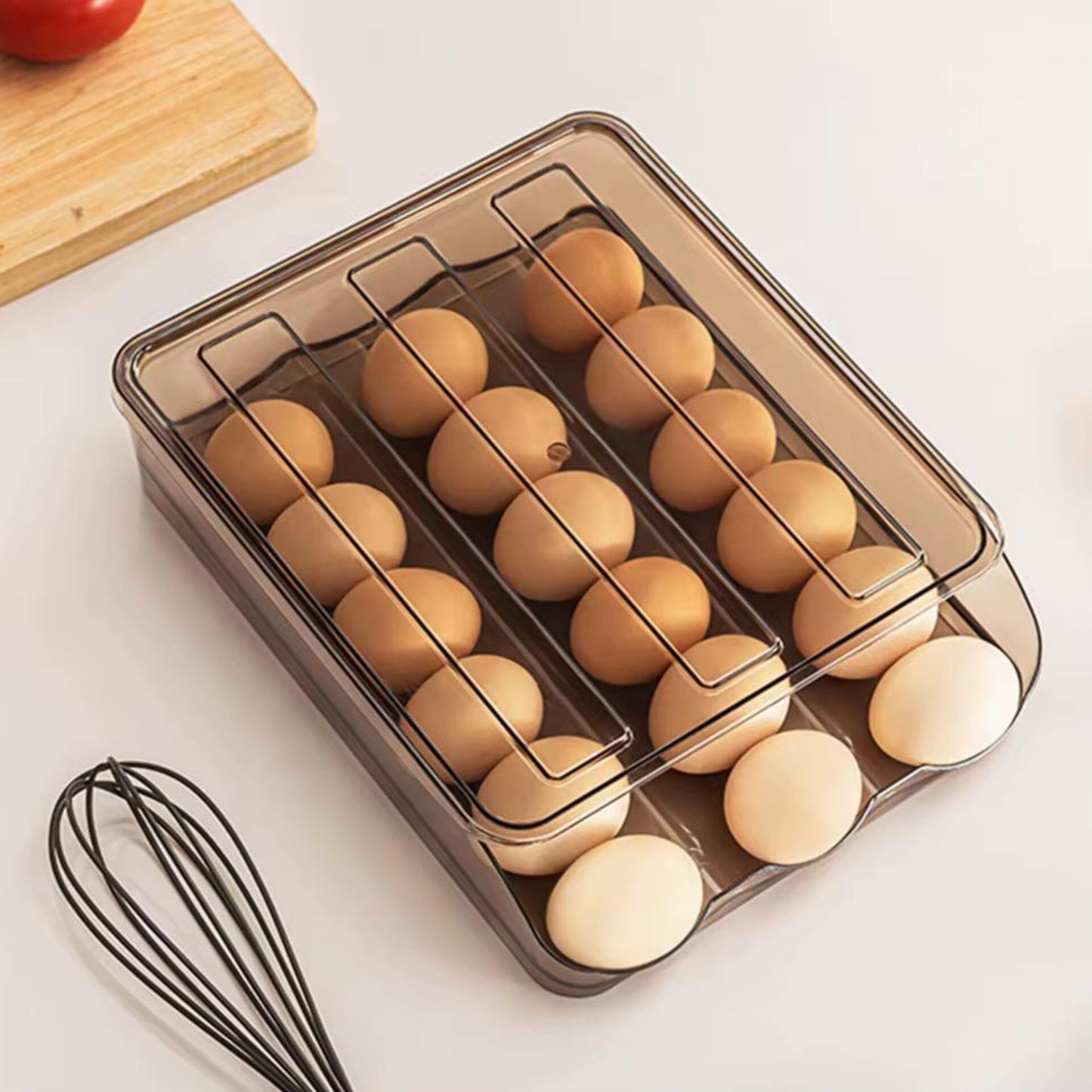 2 Layer Stackable Automatic Rolling Fridge Egg Organizer