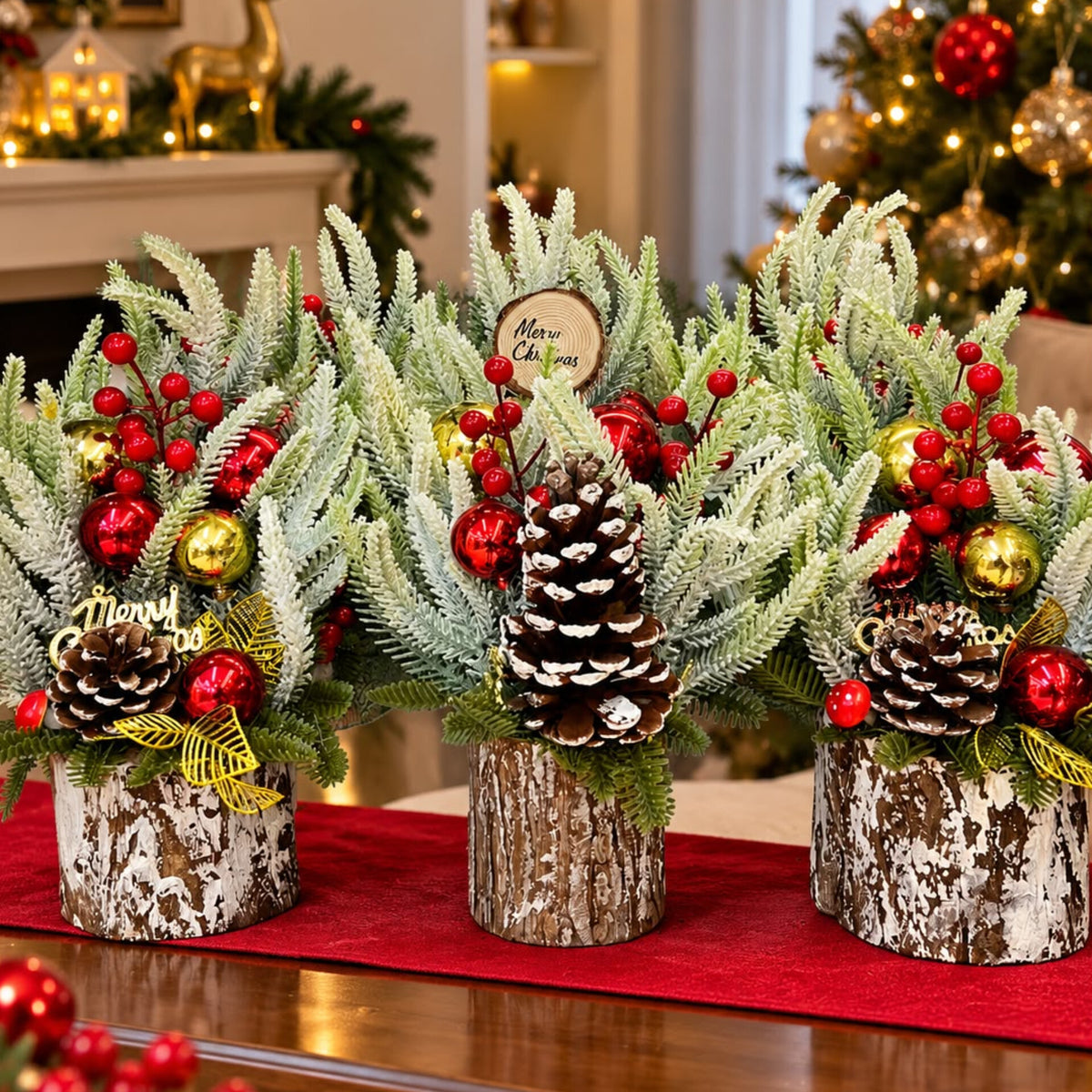 Decorated Snow-Dusted Christmas Trees