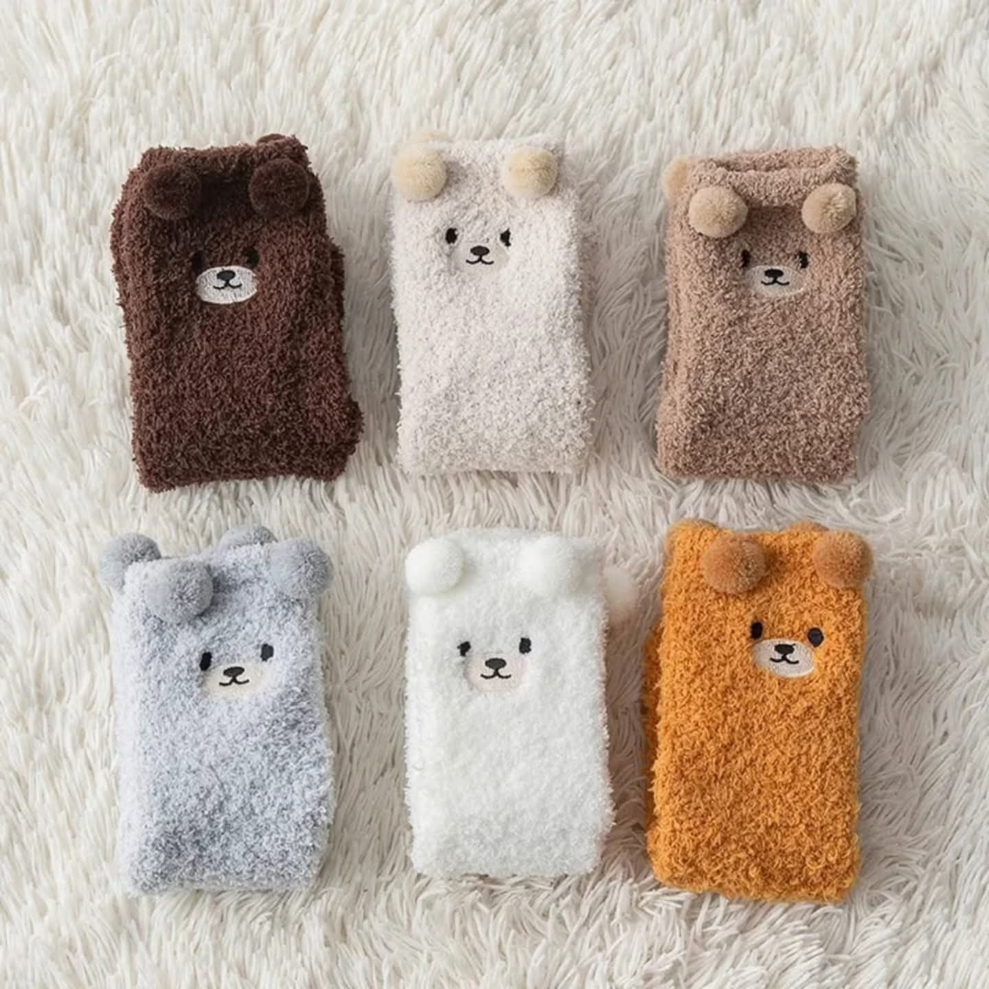Thickened Plush Bear Face Sleeping Socks