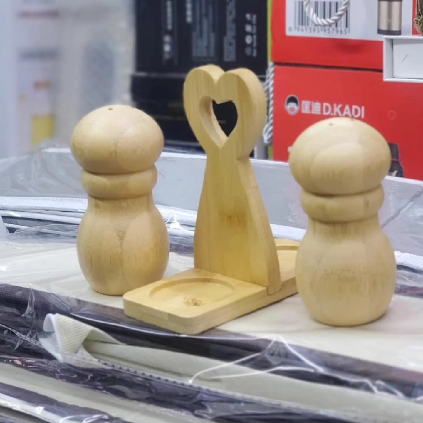 Salt and pepper shaker set with stand