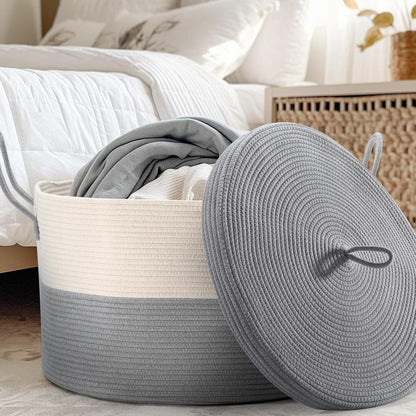 Cotton rope basket with lid