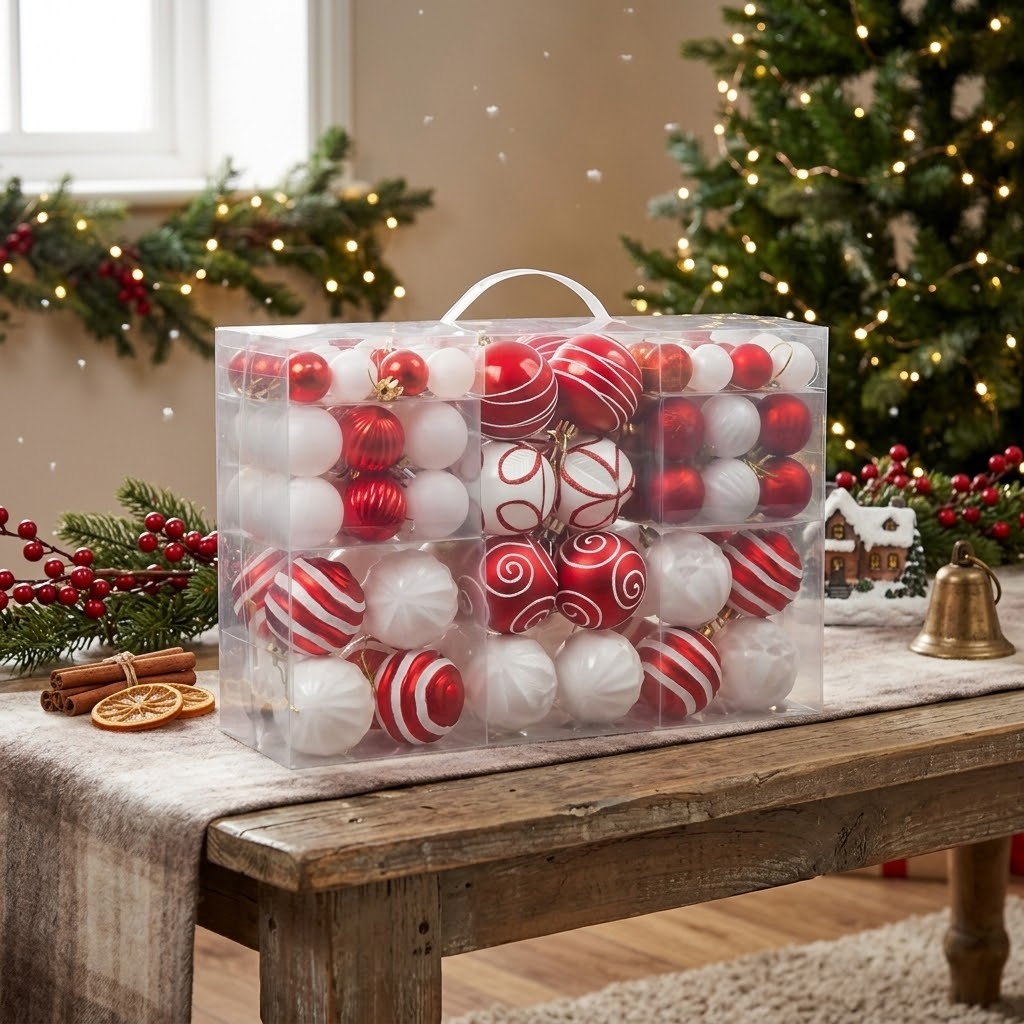 100 Piece Red Christmas Tree Balls  Decor Set