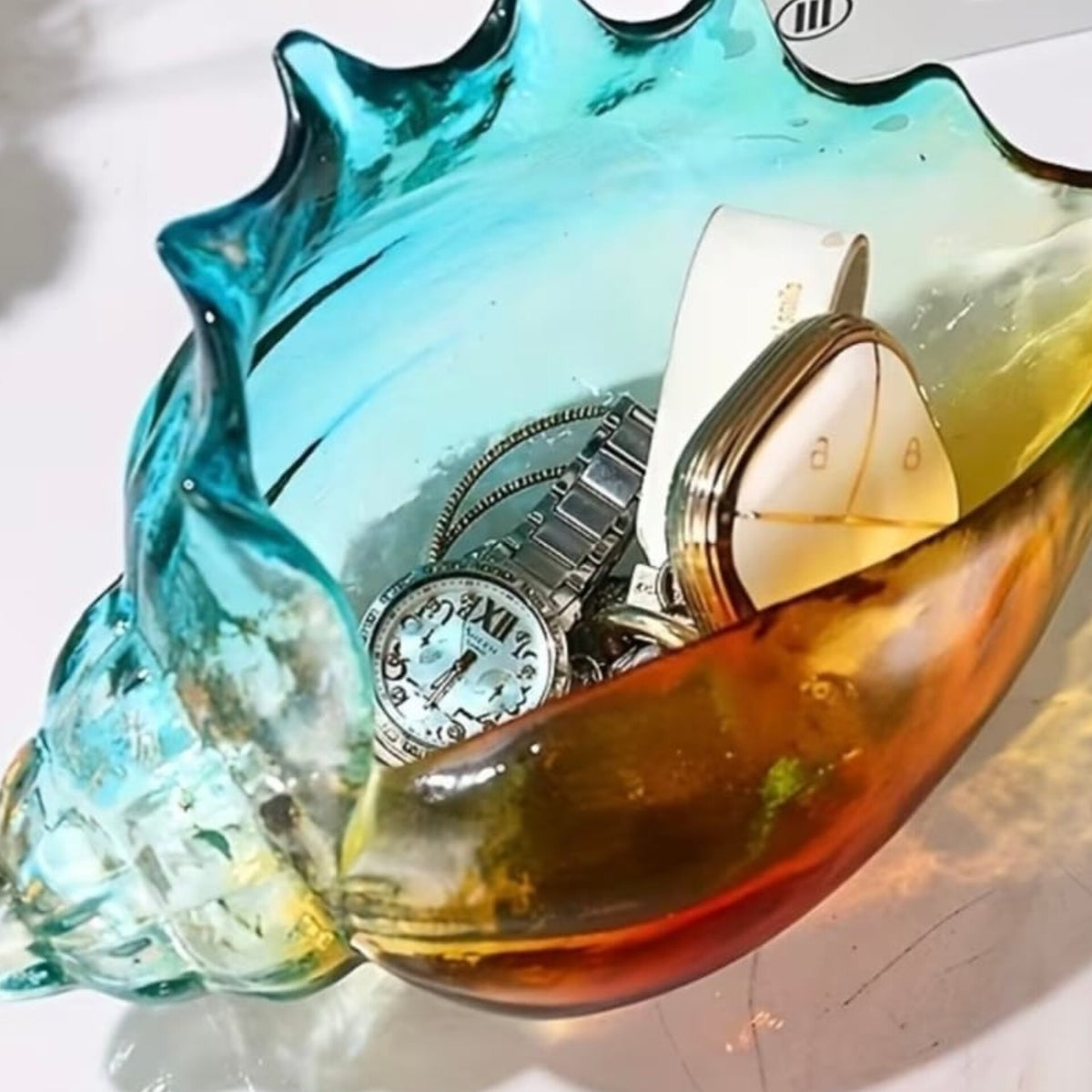 Conch Shell Hand Blown Glass Storage Bowl