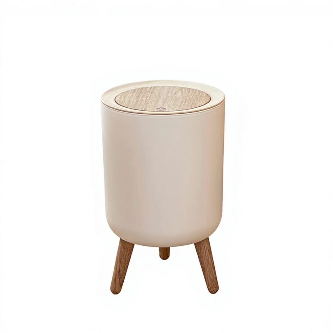 Round Press Open Trash Can with Feet