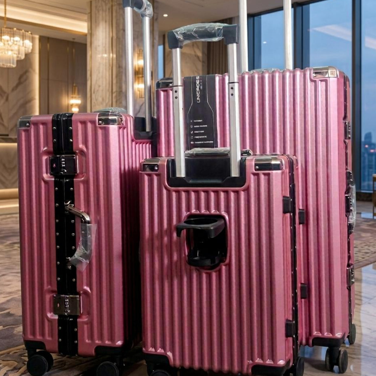 3PC Set Unicross Aluminium Zipless Suitcase With Cup Holder |Size 30