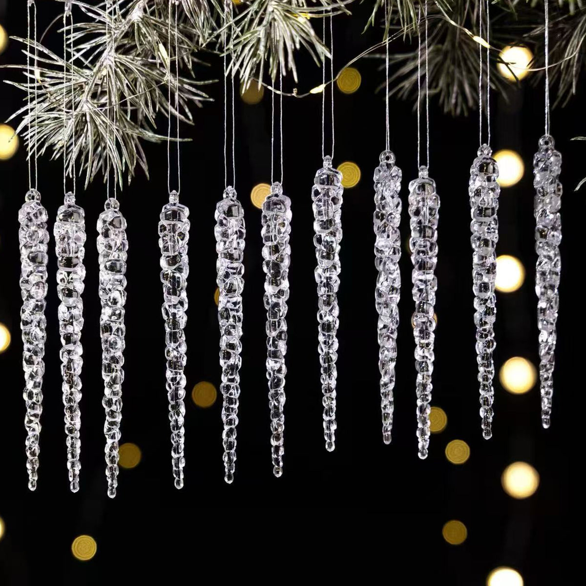 Set of 12 Christmas Tree Crystal Clear Icicle Decor