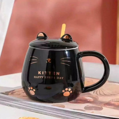 Set of 2 Ceramic Kitten Mug with Spoon