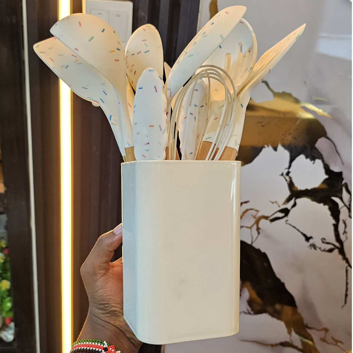 White Marble Silicone Cooking  Spoon Set