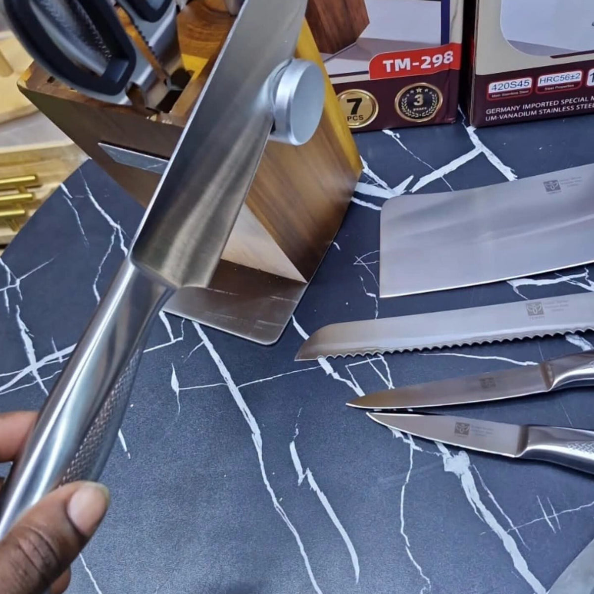 8Pcs Stainless Steel Knife Set with Wooden Block