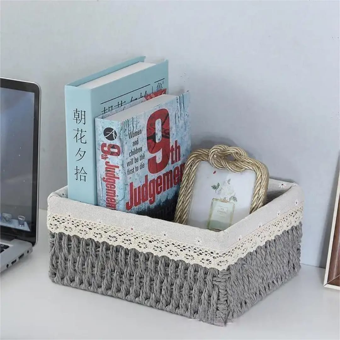Woven paper rope basket