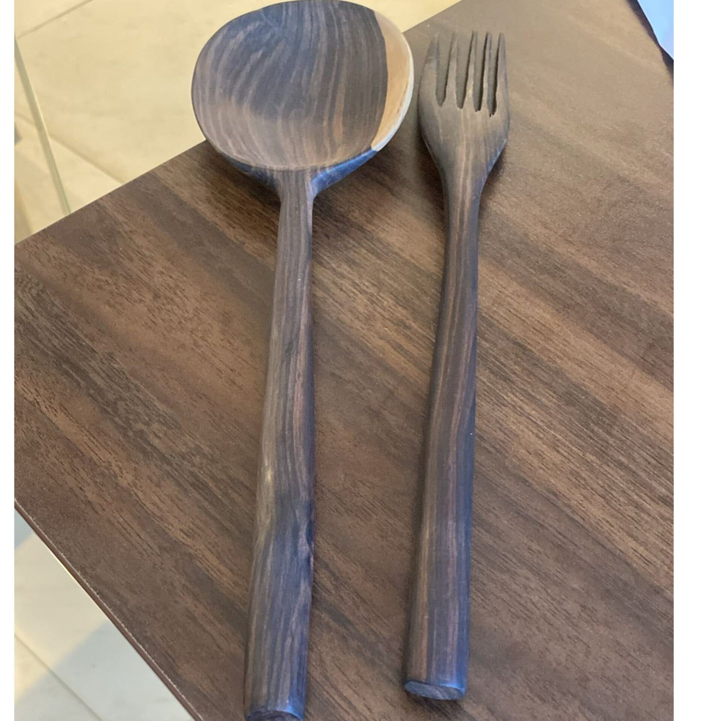 Ebony Wood Handcrafted Serving Spoon and Fork Set