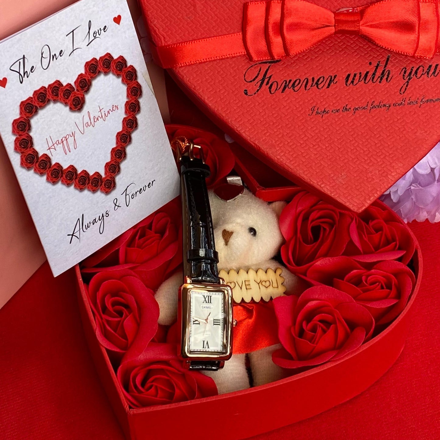 Ladies Valentine Heart Gift Set with Watch and Roses