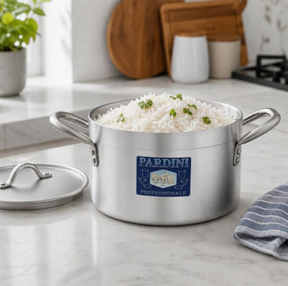 Pardini Aluminium Deep Casserole Stock Pot  Pan with 2 Handles and Lid