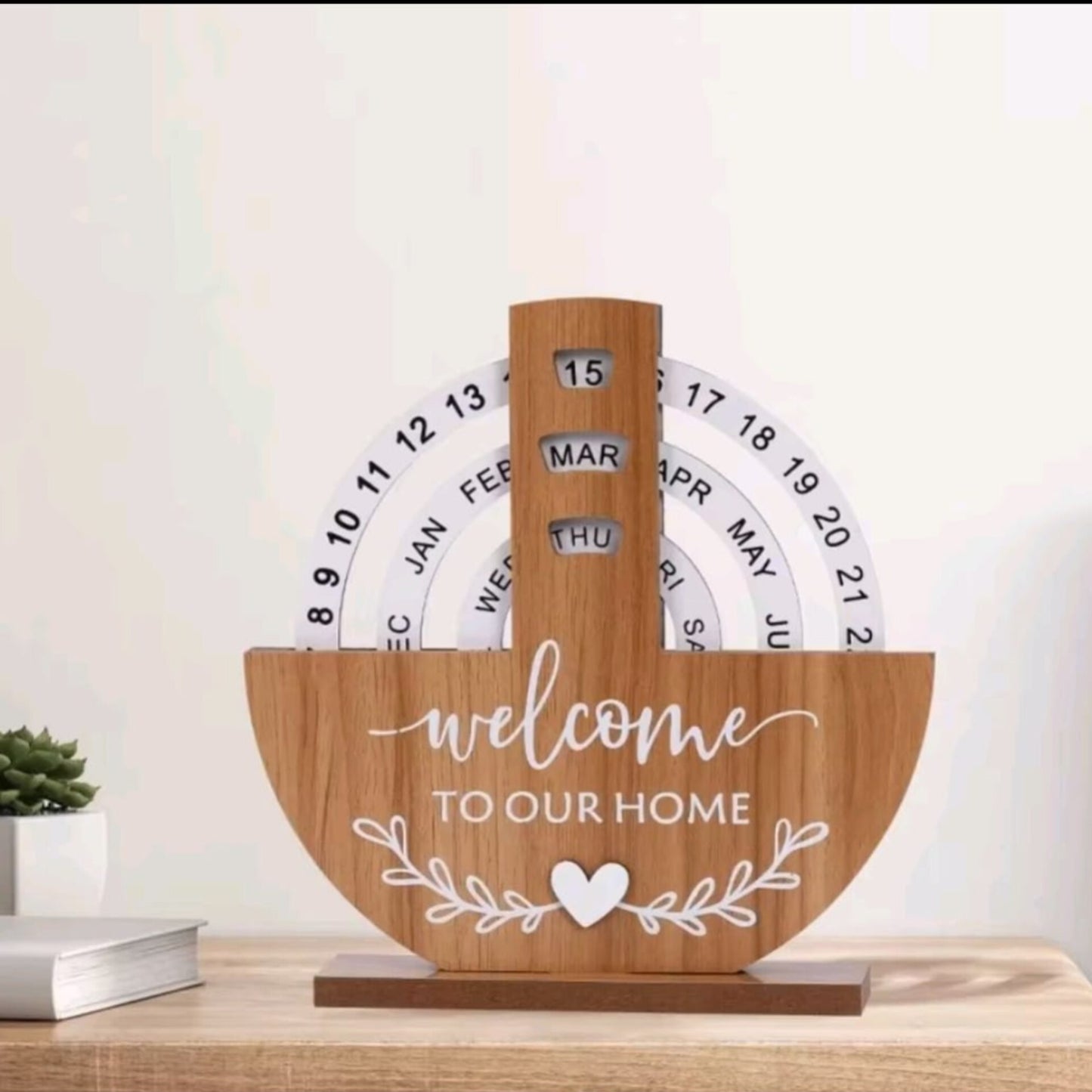 Wooden Wheel Manual Rotating Desk Calendar