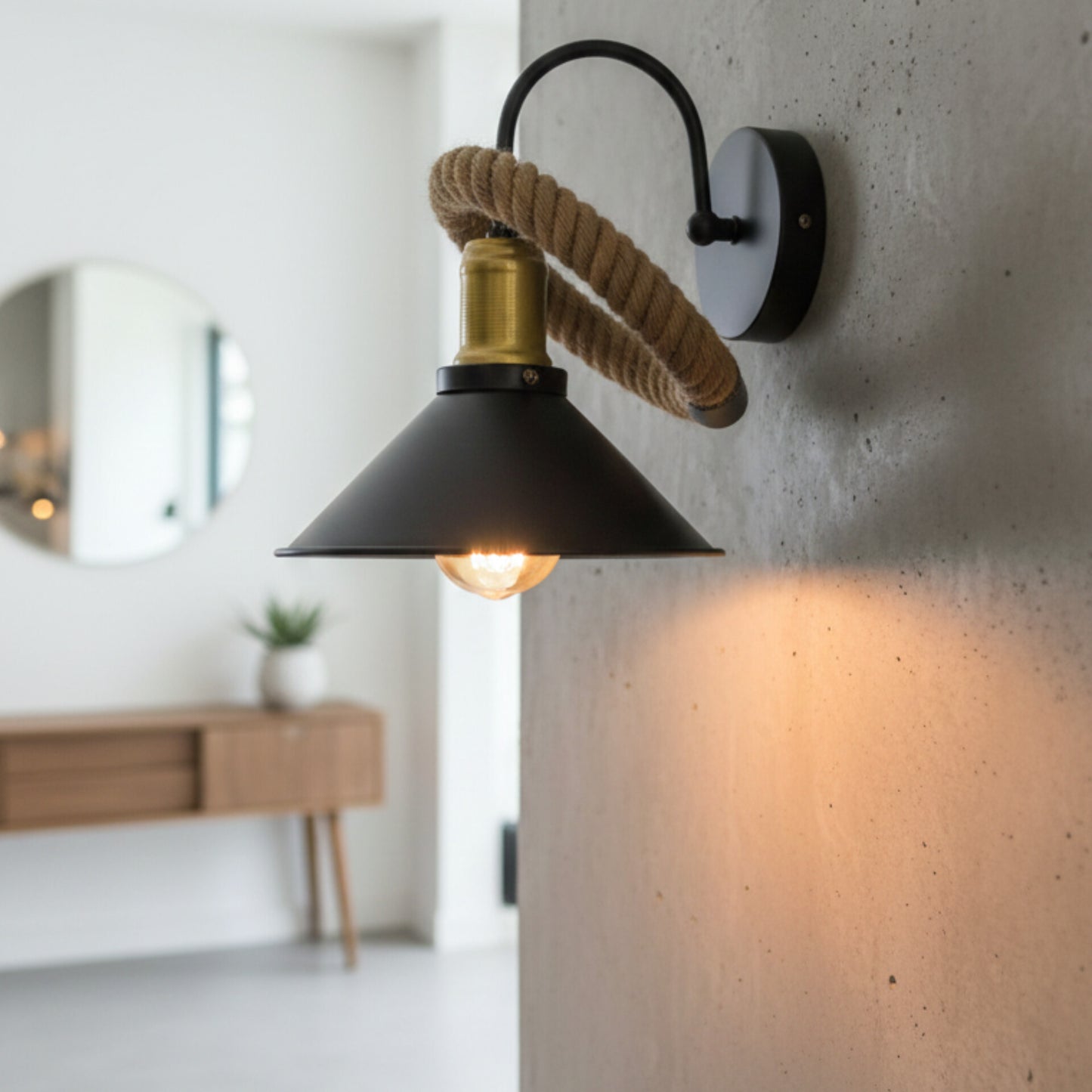 Wall Lamp with Rope and Bulb