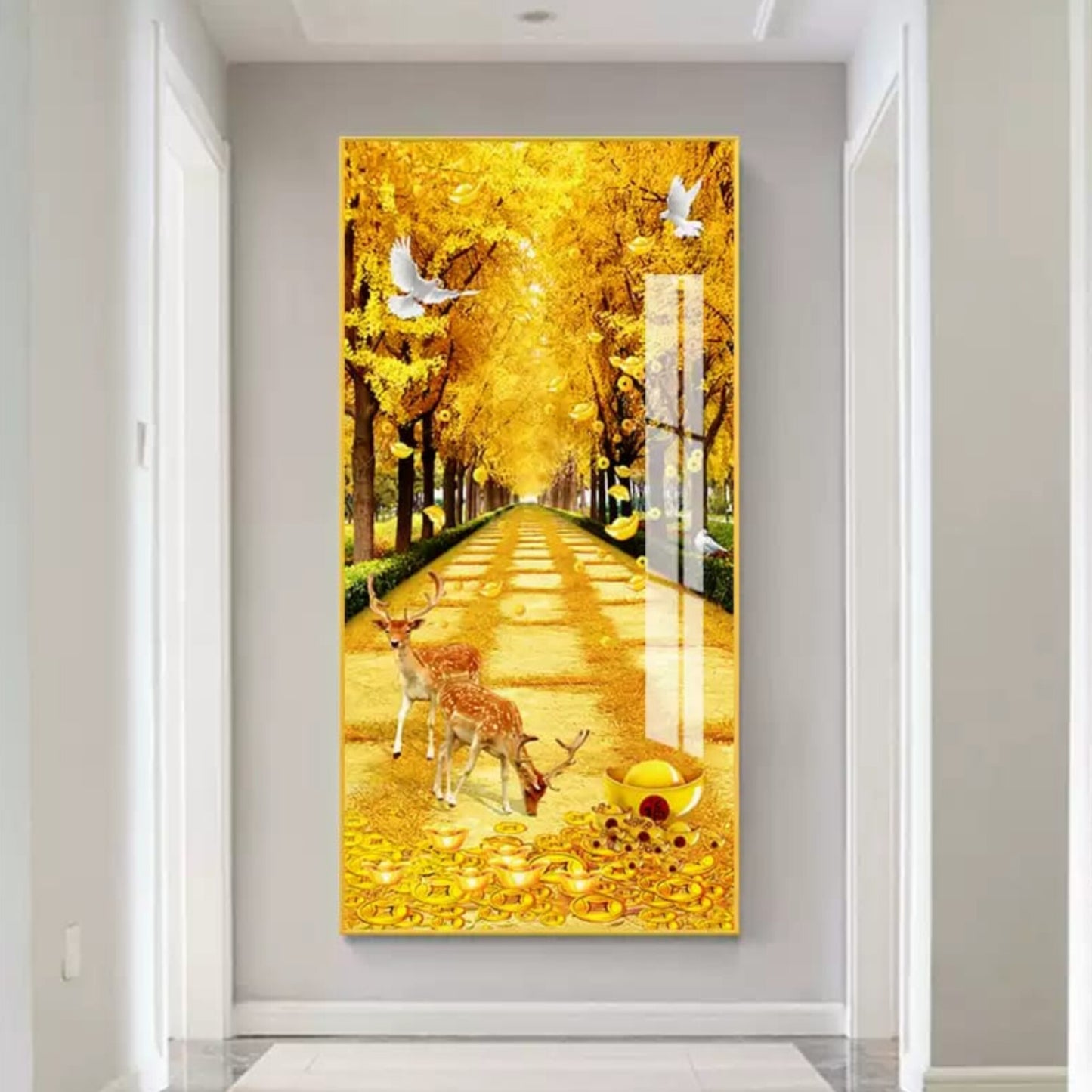 Bird and Elk Wall Frame with Gold Tone Trees