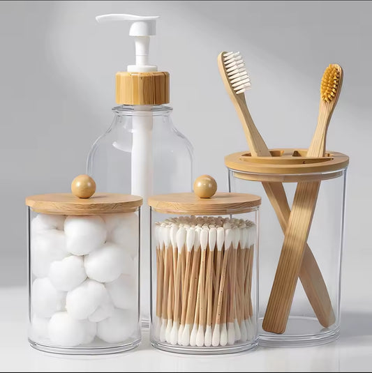 4pcs bamboo bathroom accessories