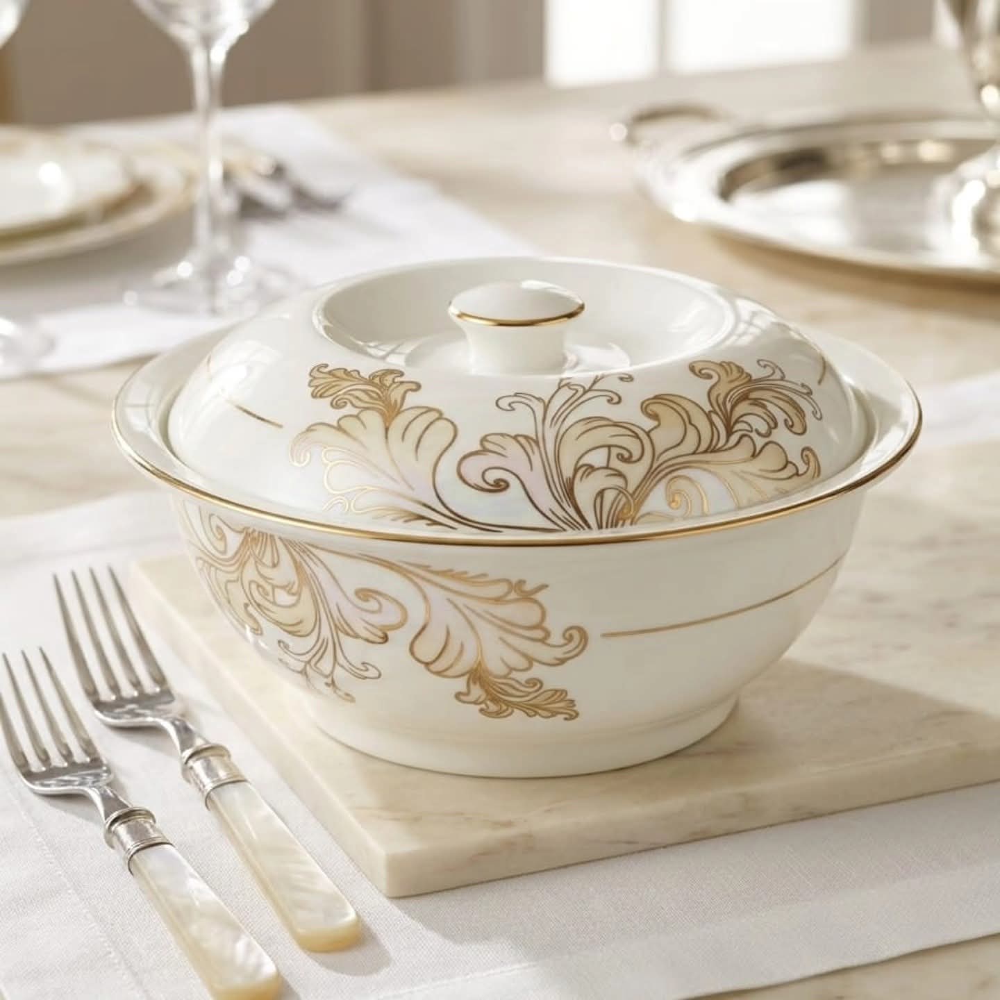 9 Inch Grey Flower Serving Bowl