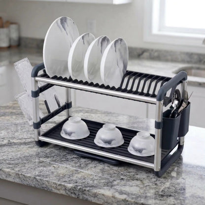 2 Tier Aluminium Plastic Dish Rack