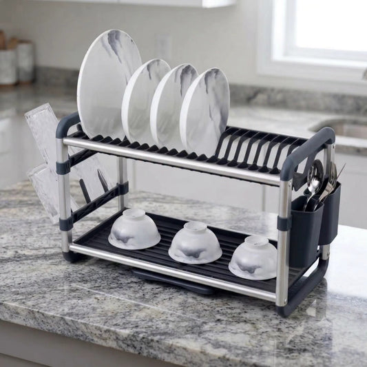 2 Tier Aluminium Plastic Dish Rack