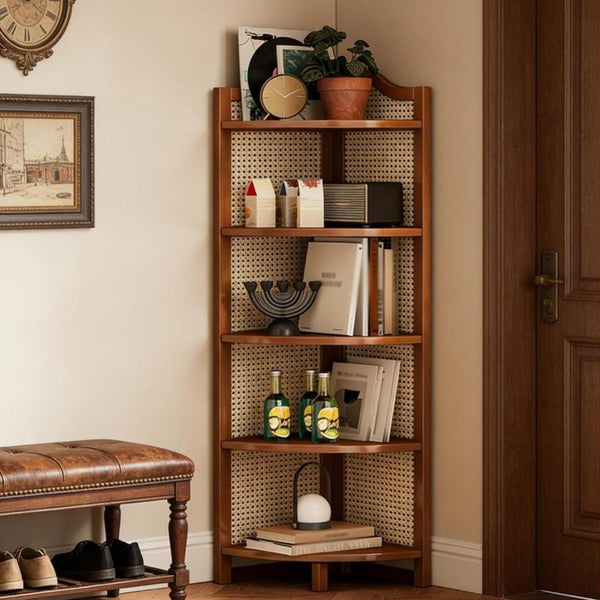 5 Tier Bamboo Corner Shelf Bookshelf