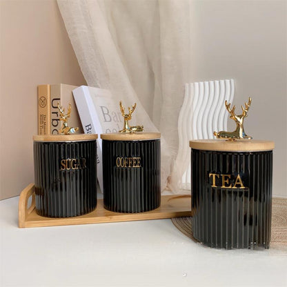 3 pcs ribbed tea,coffee,sugar canister