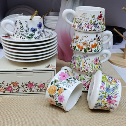 300ml  Flower Ceramic Coffee Cup and Saucer Set