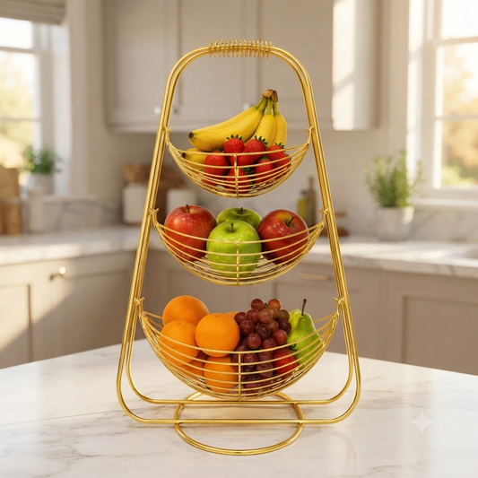 3-Tier Gold Geometric Fruit Basket Stand