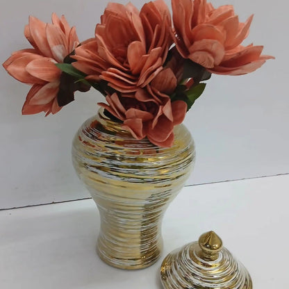 Ceramic Gold Plated White Striped Vase