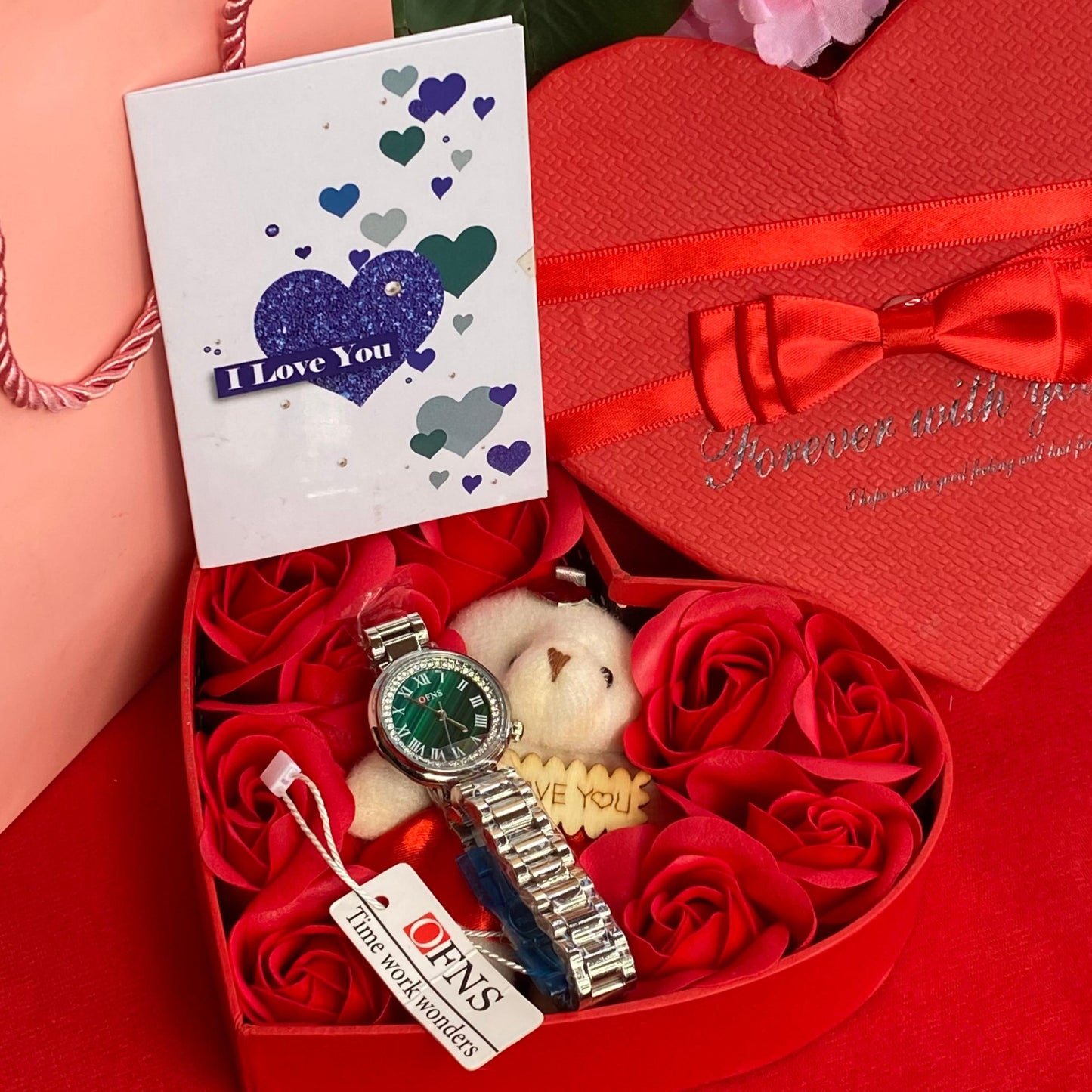 Ladies Valentine Heart Gift Set with Watch and Roses