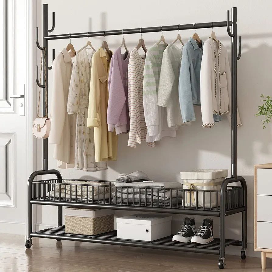  Clothes Rack with Storage Basket 