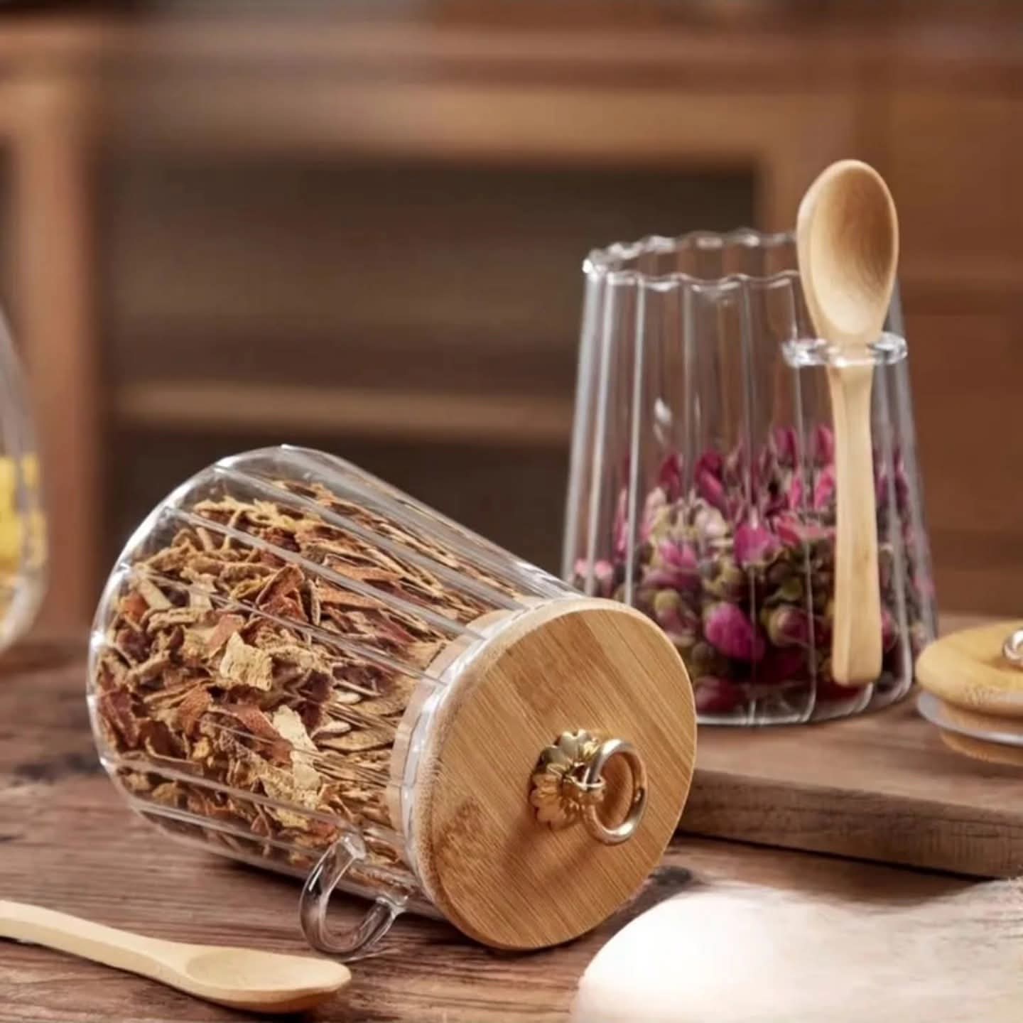 Glass storage jar with bamboo lid