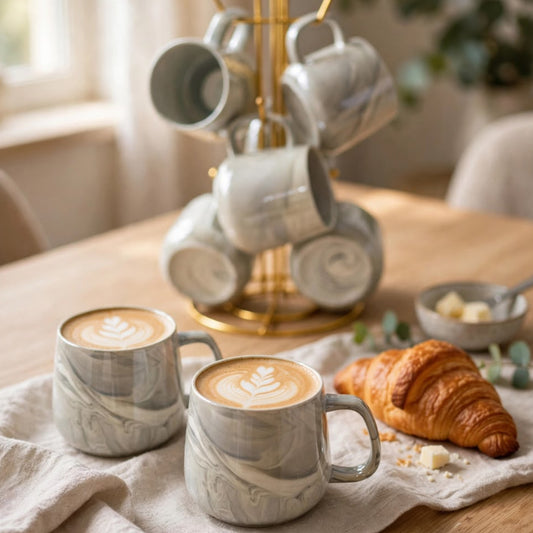 6Pcs Pearl Marble Mugs With Stand