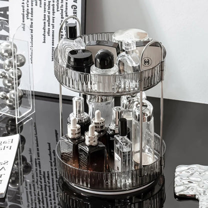 360 degree 2 tier rotating transparent makeup organizer