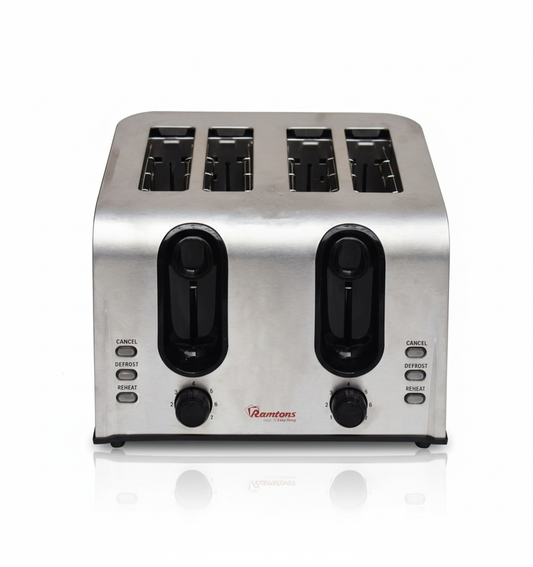 Stainless steel toaster with four slots