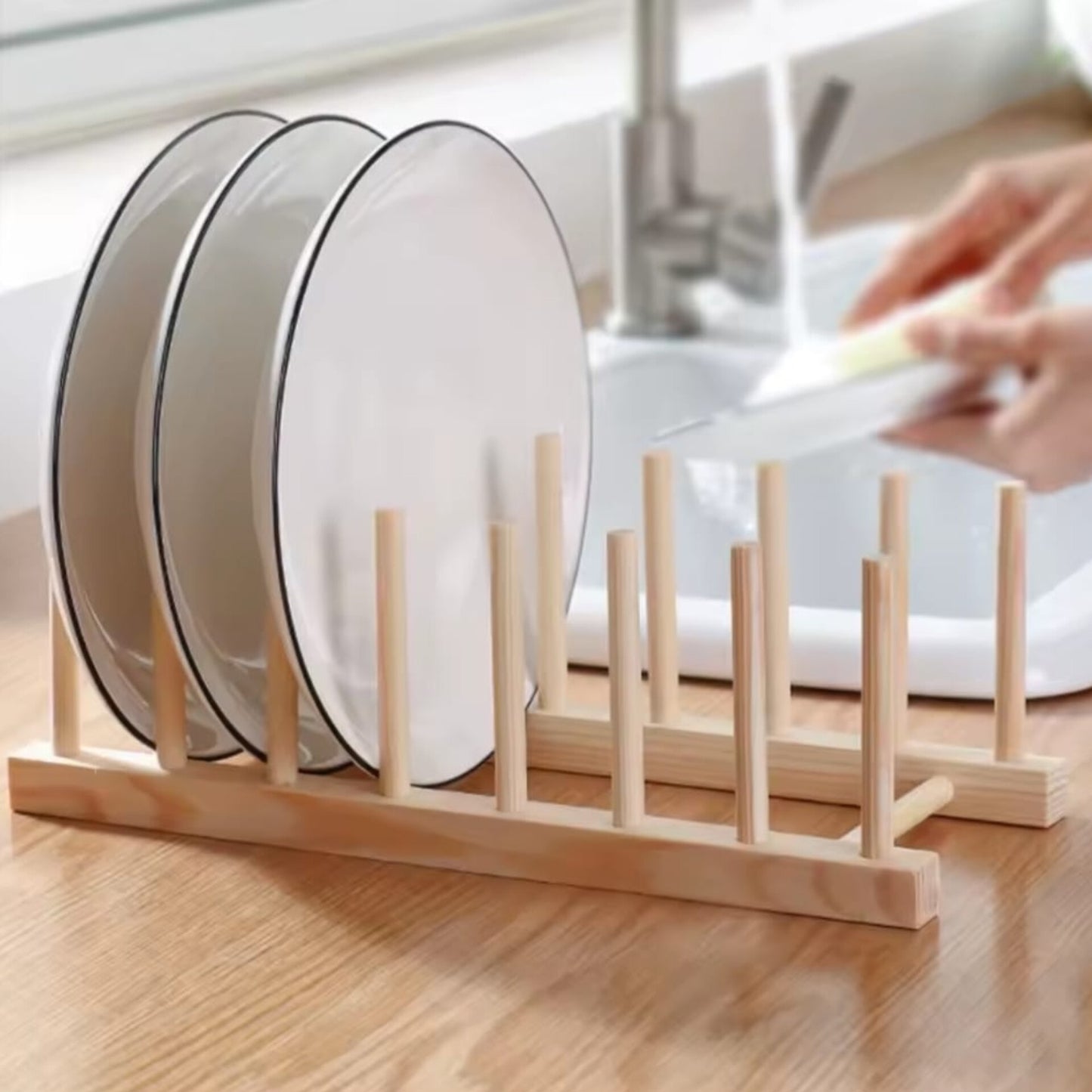 6 slots bamboo plate rack