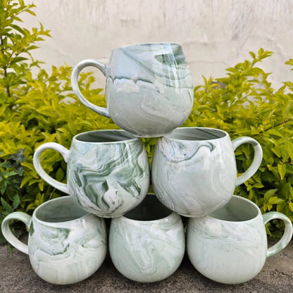 6Pcs Pot Shaped Marble Ceramic Mugs