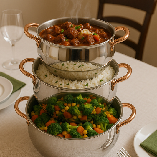 3 Stainless cookware set cook and serve with lids