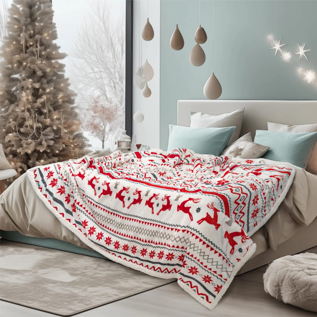 Double layer fleece Christmas throw blanket