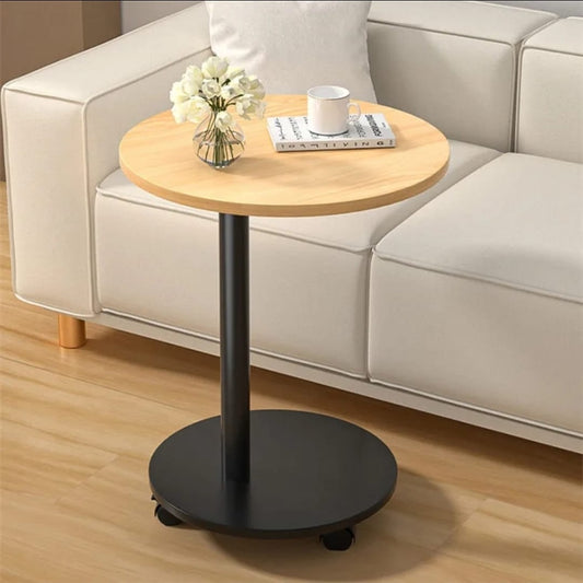 Round Wooden Coffee Side Table with Wheels Gha