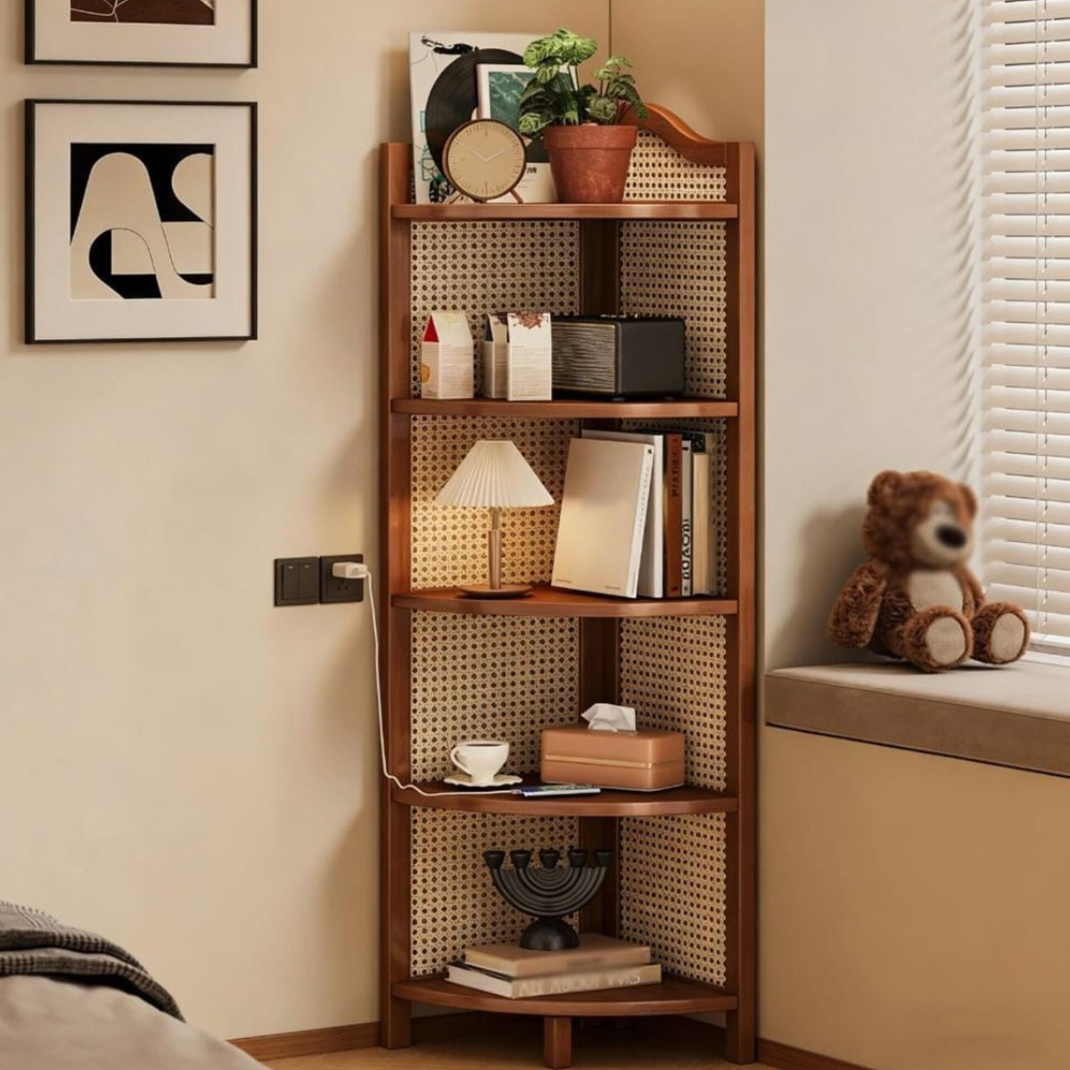 5 Tier Bamboo Corner Shelf Bookshelf