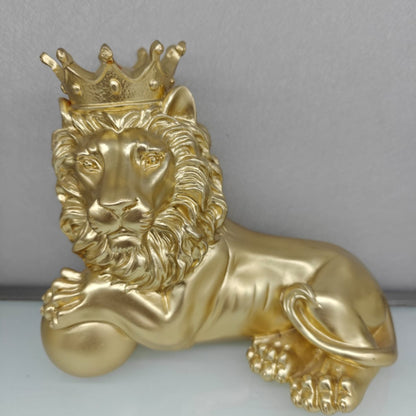 Gold Crowned Lion Ceramic Statue