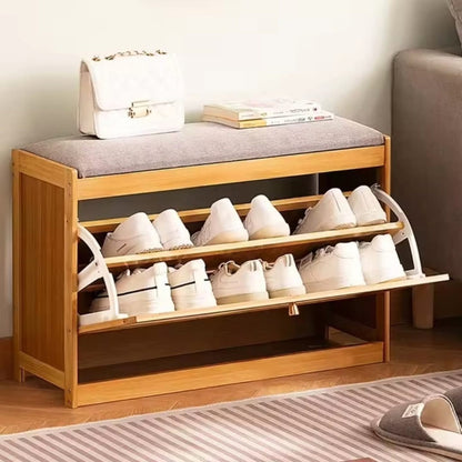 Entry Way Wooden Storage Bench with Bucket Flip Shoe Cabinet Gha
