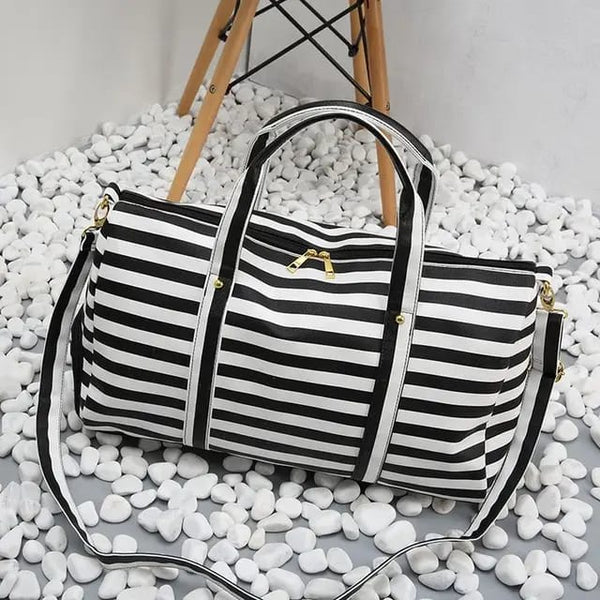 Striped Waterproof Duffel Travel Gym Bag