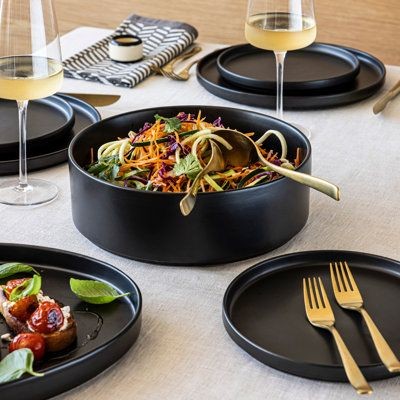 6pc Black flat bottom bowls