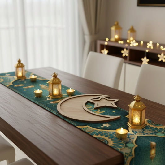 Ramadan and Eid Mubarak Moon Star Wooden Serving Tray