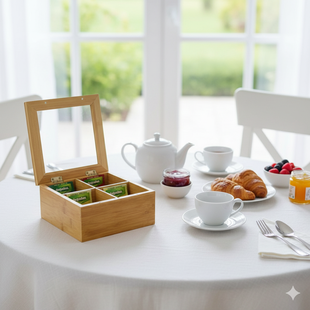 4 Slot Bamboo Tea Bag Organizer