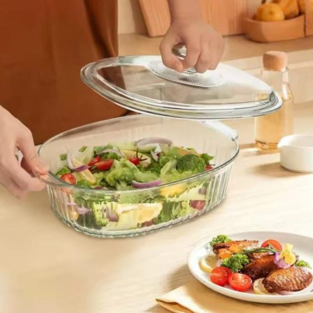 2Pcs Oval Heat Resistant Glass Baking Casserole Dish Set