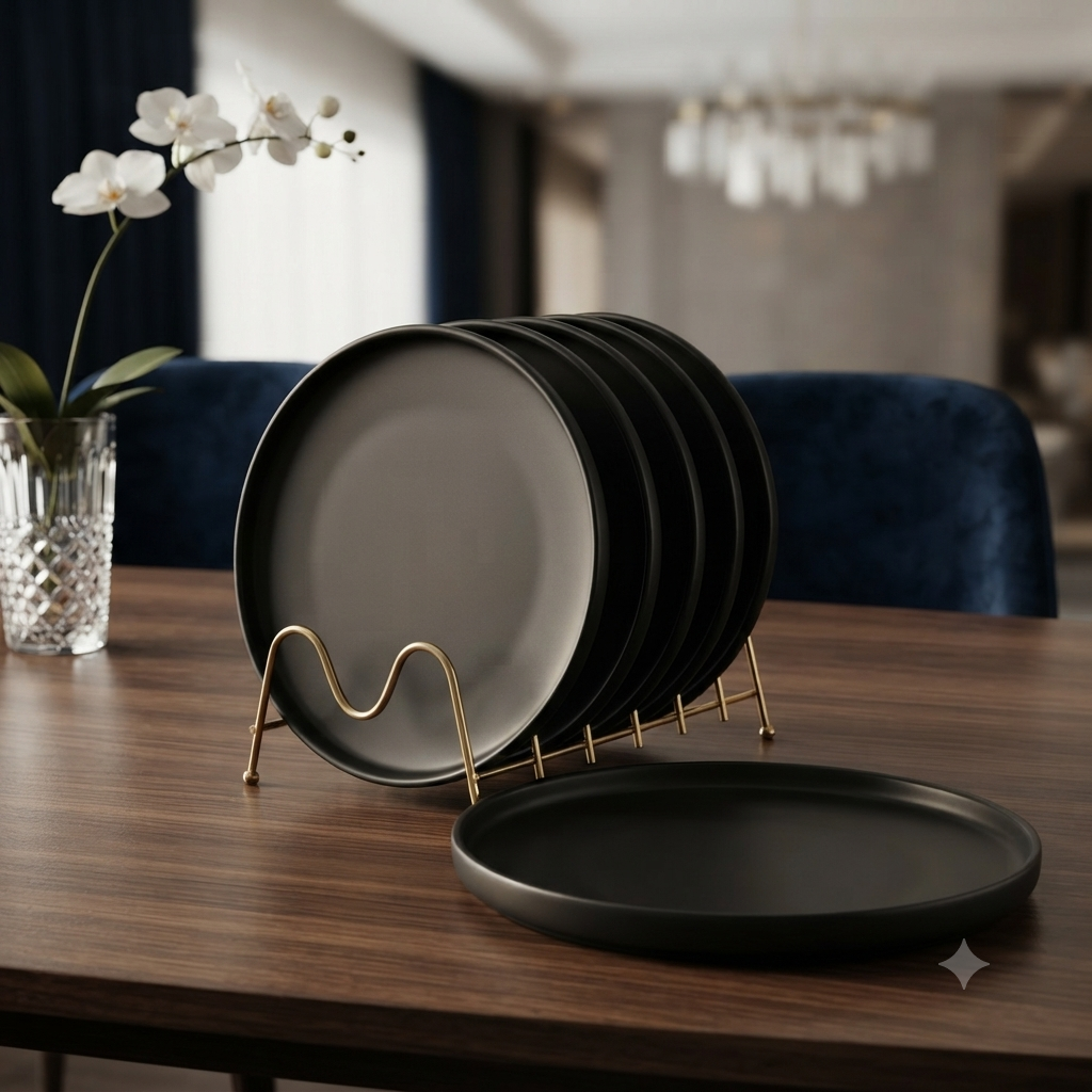 6pcs  Matte Black Ceramic Dinner Plates Gha